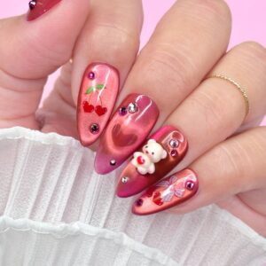 Daily Charme - Valentine Bejeweled Nail Art Sticker - Coquette Cherry