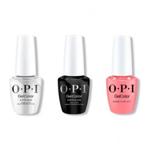 OPI GelColor Intelli-Gel Combo - Super Base Coat, Super Gloss Top Coat & Bubblegum Goth