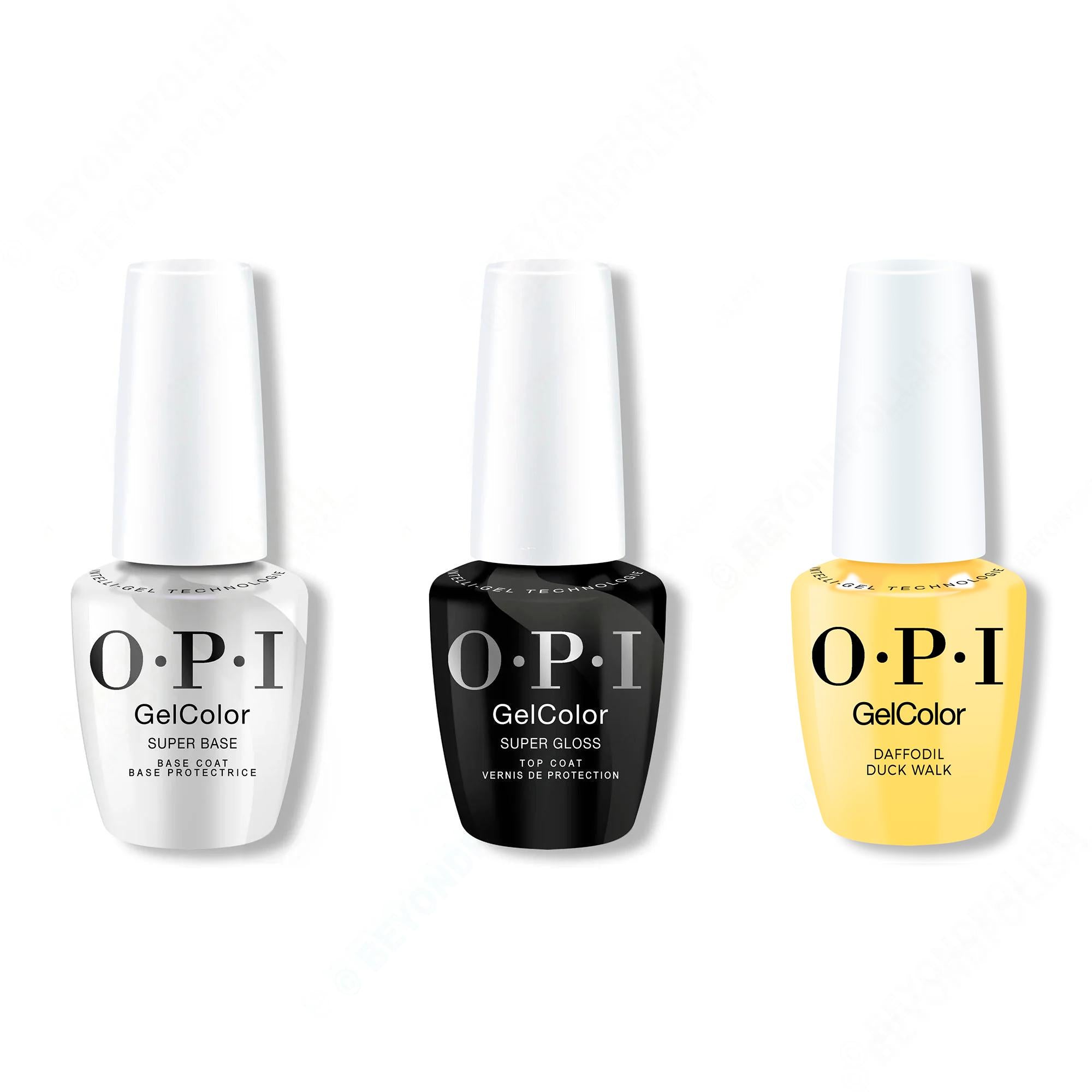 OPI GelColor Intelli-Gel Combo - Super Base Coat, Super Gloss Top Coat & Daffodil Duck Walk