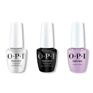 OPI GelColor Intelli-Gel Combo - Super Base Coat, Super Gloss Top Coat & Grape Escape