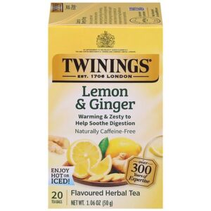Twinings Lemon & Ginger Herbal Tea Bags, Caffeine Free (20 ct)